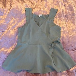 Sage green peplum tank top with tie. Size XL. Worn once.